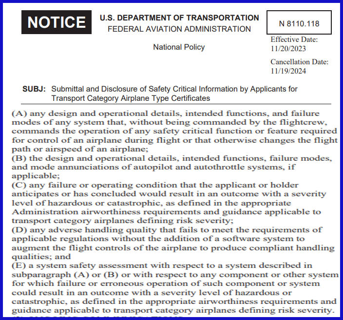 FAA Notice 8110.118