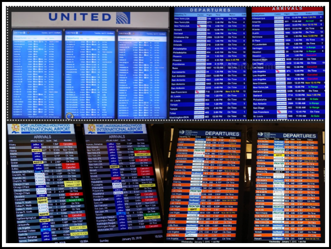 airport boards of airline flights