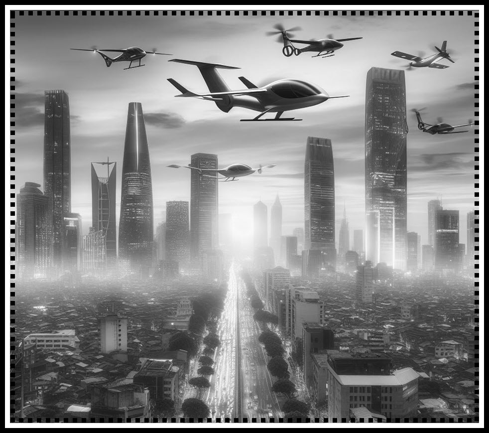 eVTOLs over an urban area