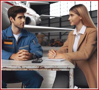 external consultant talking safety with aviation worker