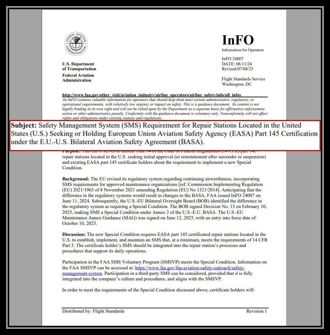 INfo re EASA-FAA SMS
